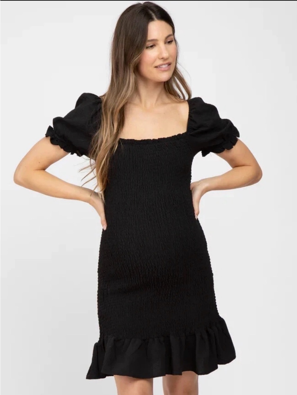 NWT BIBI Smocked Bodycon Puff Sleeve Mini Dress Black M
